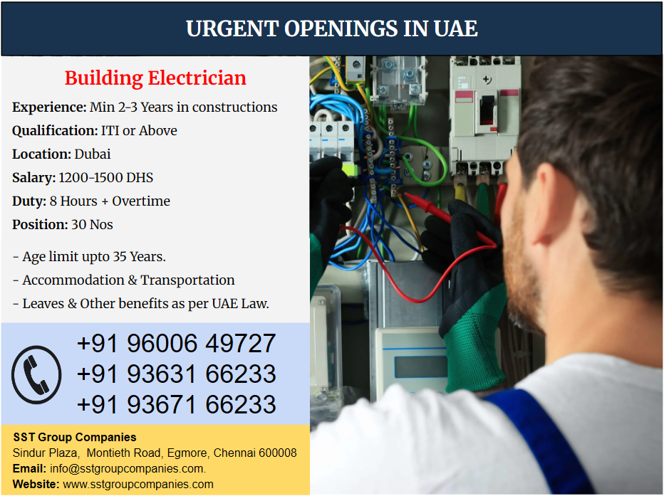Building Electrician Jobs Openings in UAE Building Electrician Jobs Openings in UAE